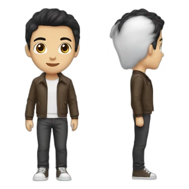 boy with brown jacket & white stripe shirt with medium black hair sticker