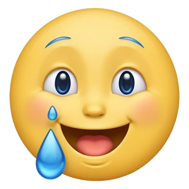 Emoji, yellow round laughing face, blue tears of joy on it. 2 big blue tears on each of the 2 cheeks sticker