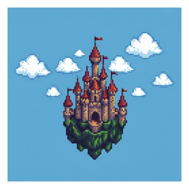 simple castle floating in the sky with clouds sticker