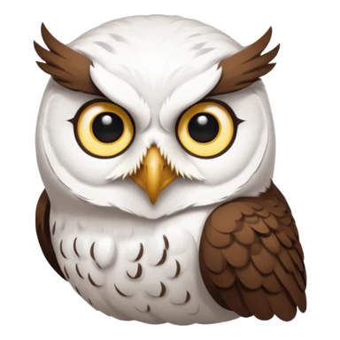 white olw half body, 45 degree lean head, questionning sticker