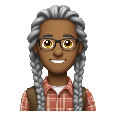 Light Brown man with long gray braids with glasses and plaid shirt sticker