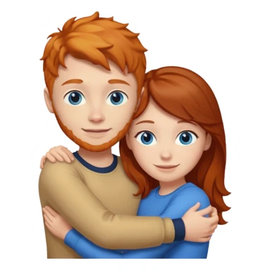 Ginger boy hugging brunette girl. Both have blue eyes.  sticker