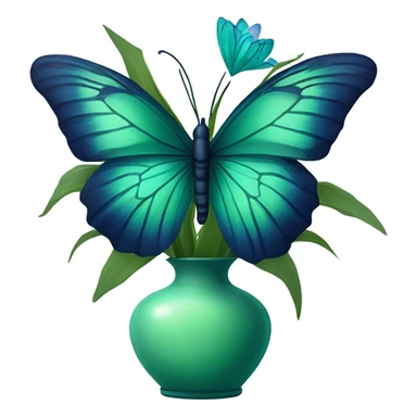Aesthetic butterfly with blue and green  wings sitting on a dark blue bouquet of Lilies in a pastel green vase sticker