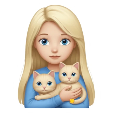 blonde girl with long blonde hair and blue eyes with chubby gray cat sticker