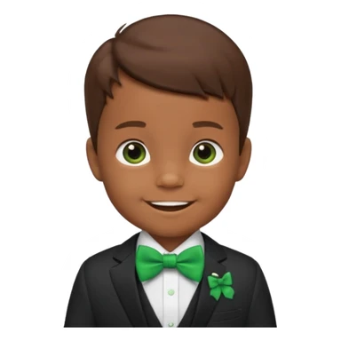 baby, boy, brown hair in suit, with green bow, smile sticker