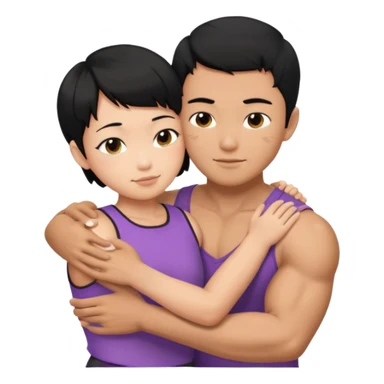 buff Asian Man black hair hugging girl with black pixie cut  sticker