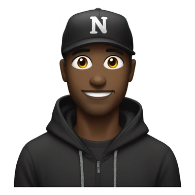 Black Man Wearing a black cap and hoodie, he grips the mic with a relaxed expression. His wide-eyed look and easy smile make him approachable, bringing a laid-back vibe to his performance. sticker