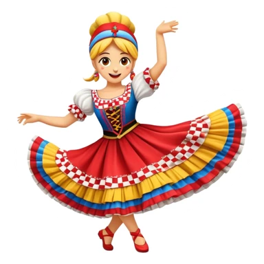 Cinematic Realistic Linđo Dance Emoji, depicted as a traditional Croatian folk dance with lively movements and colorful costumes, rendered with dynamic textures and vibrant festive lighting that captures its cultural vibrancy. sticker