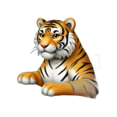 A tiger who study on a computer sticker