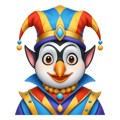 crazy colorful cute penguin jolly joker, medieval, vintage, court jester, mac os icon, blue color sticker