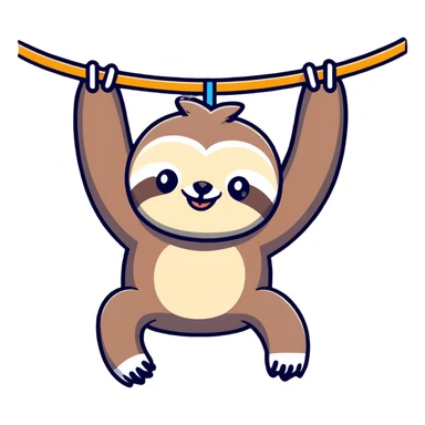 Adorable sloth hanging upside down with goofy smile sticker