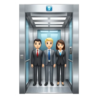 big office building elevator with people inside sticker