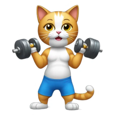 cat with dumbbells doing exercises sticker