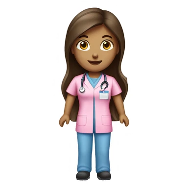 Brunette Long hair nurse in pink scrubs  sticker