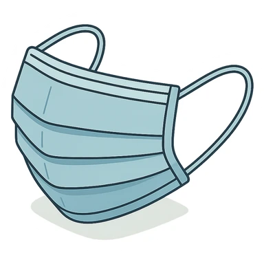 medical mask with ear loops, isometric view, 2D isometric style, detailed drawing, detailed shadows and highlights, clean contours, soft lighting, transparent background sticker