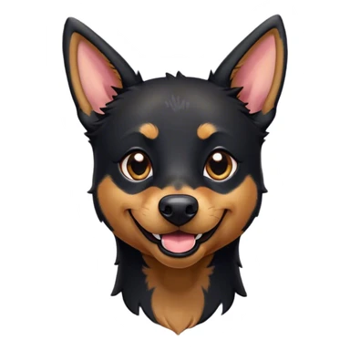 Cinematic Comical Black and Tan Kelpie Portrait Emoji, Head tilted dramatically with an exaggeratedly amused expression, featuring a striking black Fur with bold tan patches, wide, expressive dark eyes filled with playful disbelief, Simplified yet hilariously expressive features, highly detailed, glowing with a slightly sassy glow, high shine, dramatic yet playful, stylized with an air of cheeky mischief, bright and endearing, soft glowing outline, capturing the essence of a spirited and over-the-top herder, so meme-worthy it feels like it could side-eye its way into internet fame instantly! sticker