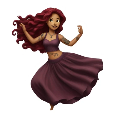 Beautiful tattooed burgundy long haired woman dancing sticker