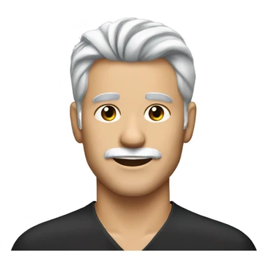 a slim man in 40s with gray hair and trimmer white beard wearing black polo shirt sticker