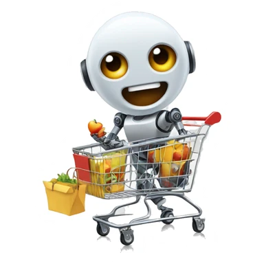 robot having fun inside a shopping cart sticker