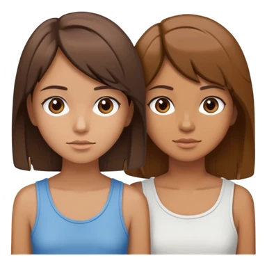 two girls, one with short, choppy, layered brown hair, tan skin; the other with straight brown hair to the shoulders, tan skin sticker