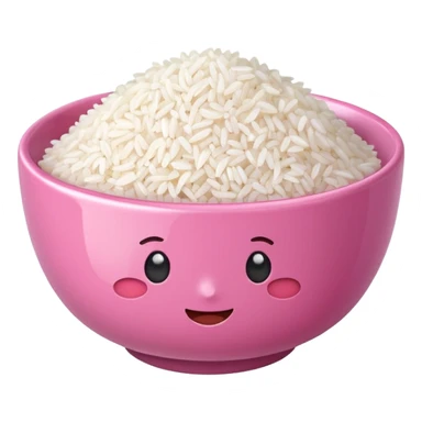 pink bowl filled with fluffy white rice apple style emoji sticker