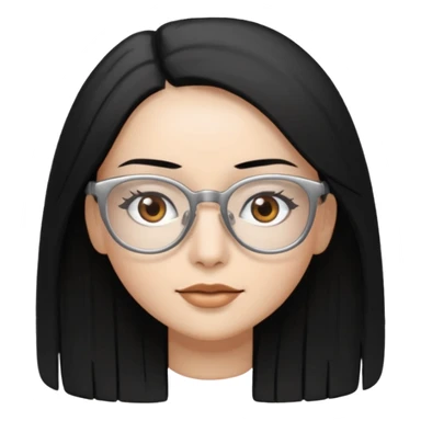 Cabelo preto liso olhos castanho cor da pele prata óculos mulher cabelos compridos sticker