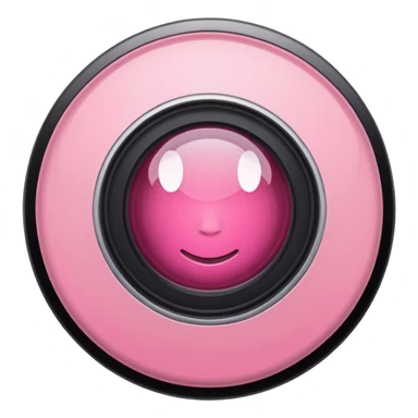 A round camera lens, apple emoji style, minimalist, with highlights, no faces, pink sticker