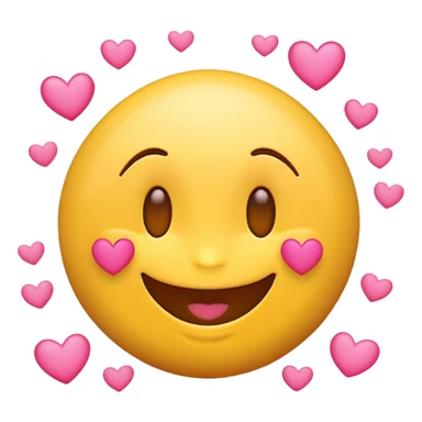 happy emoji face with pink hearts hovering above sticker