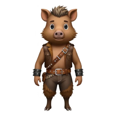 wild boar, punk hair, full body, stading, belt sticker