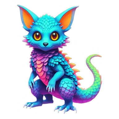 futuristic lush warm-colored neon-colored Fakémon-Trico-creature (full body) sticker