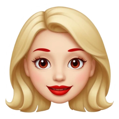 in the style of apple IOS emojis, give me a girly face emoji, with big red lips and eyelashes sticker