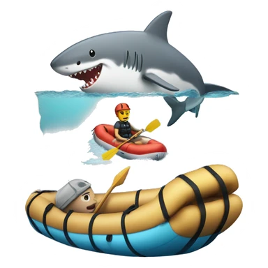Raft in ocean with shark near it sticker