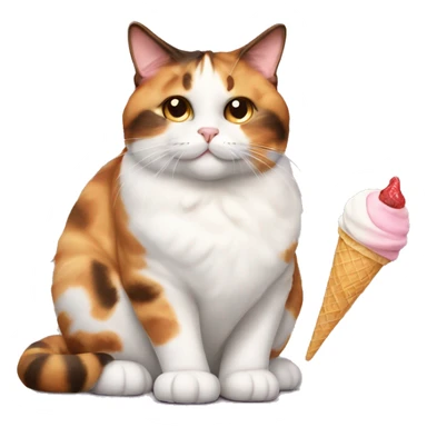 Realistic Fat calico cat with icecream sticker