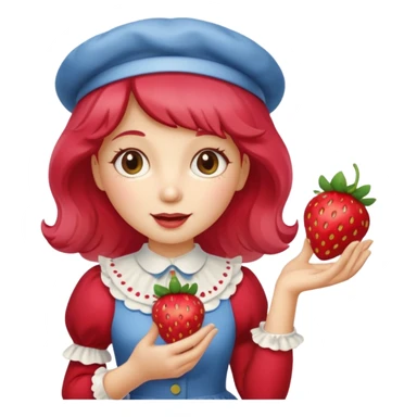 Vintage cartoon character strawberry shortcake hold a strawberry on her hand sticker