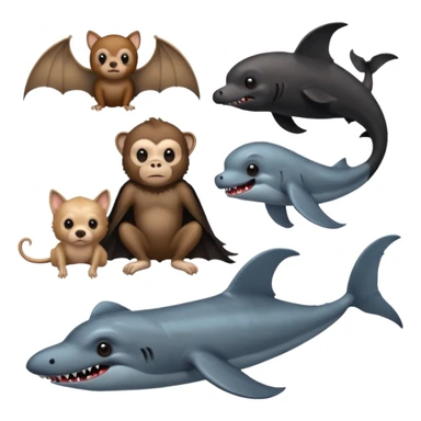 Terror and sadness emoji. Bat, monkey, whale, dog, vampire sticker