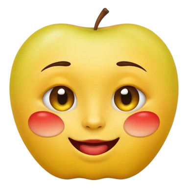 biting lip, round yellow face, realistic apple emoji style, no body, no hands, just the face sticker