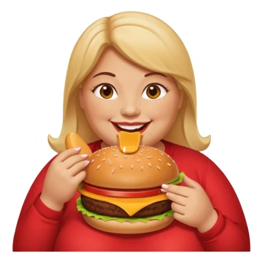 Obese woman eating a burger sticker