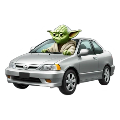 Yoda driving a silver 2001 Honda civic (he had too much ketamine) sticker
