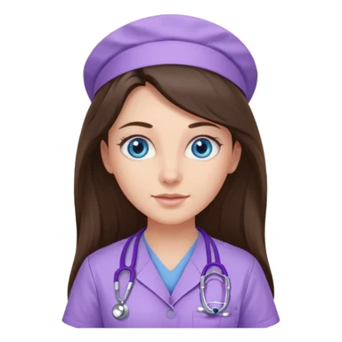 pretty brunette nurse with long hair and blue eyes in lilac scrubs sticker