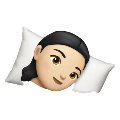 white girl with straight black hair laying down on a pillow sticker