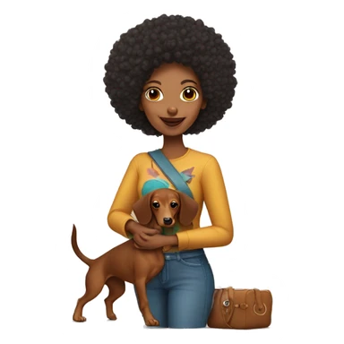 Mujer afro con perro dachshund amarcado  sticker