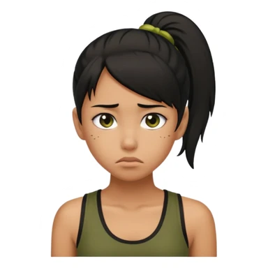 a tan girl with a black ponytail, black tank top, . Looking sad sticker