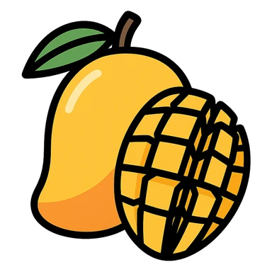 flat vector mango illustration, sliced half in hedgehog style, no face, no eyes, clean minimal design, white background, high resolution, no background elements sticker