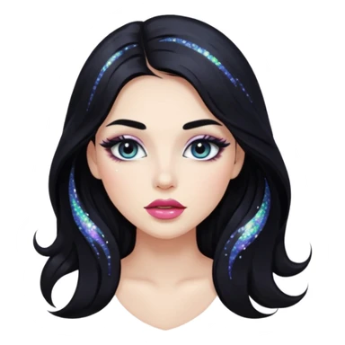 douyin long black hair glossy lips glittery iridescent white eyeshadow girl sticker