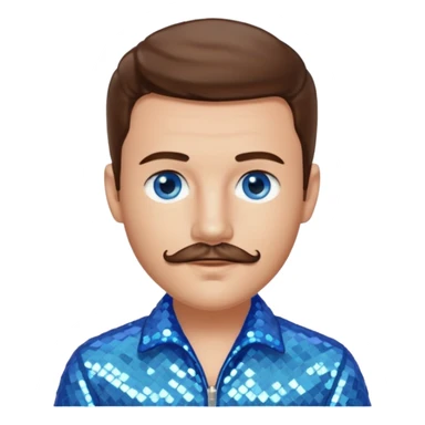 Benson Boone (b.2002), Pop Singer with blue eyes, brown hair and thin mustache, icy blue sequin outfit sticker