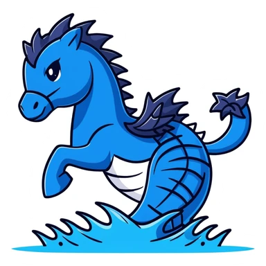 Black ninja water horse with dark blue water elements flowing around it, spiky armor, fierce expression sticker