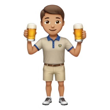 Handsome. Male. Happy. Brown short hair. Wearing golf shirt and shorts. Drinking beer. Cheersing. Full body sticker