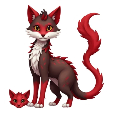 Kawaii dark-brown and crimson-red beautiful pretty elegant divine edgy fantasy feline-vernid-sergal-fursona animal creature with a tufted tail full body with intricate markings  sticker