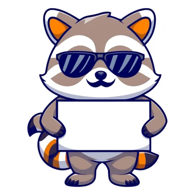 Raccoon in disguise, sunglasses and mustache holding a sign  sticker