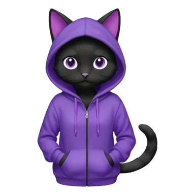 Black cat wearing a violet hoodie fursona (full body) sticker